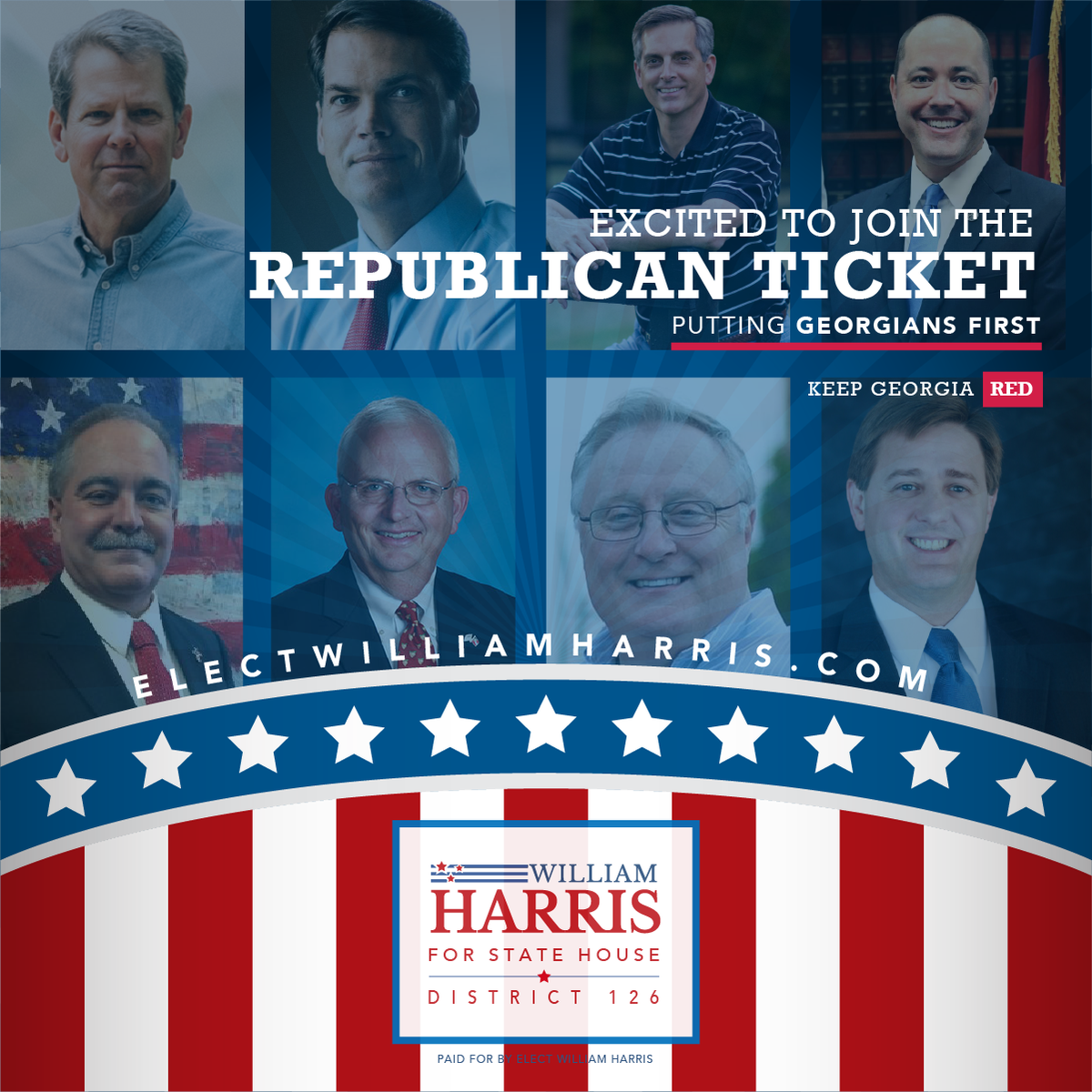 ElectWHarris's tweet photo. I am excited to join the Republican ticket with @BrianKempGA, @GeoffDuncanGA, @VoteBradRaff, @ChrisCarr_Ga, Richard Woods, Gary Black, Jim Beck, and Mark Butler. Let's keep Georgia RED! #gapol #District126 https://t.co/JVDf2ByMYd