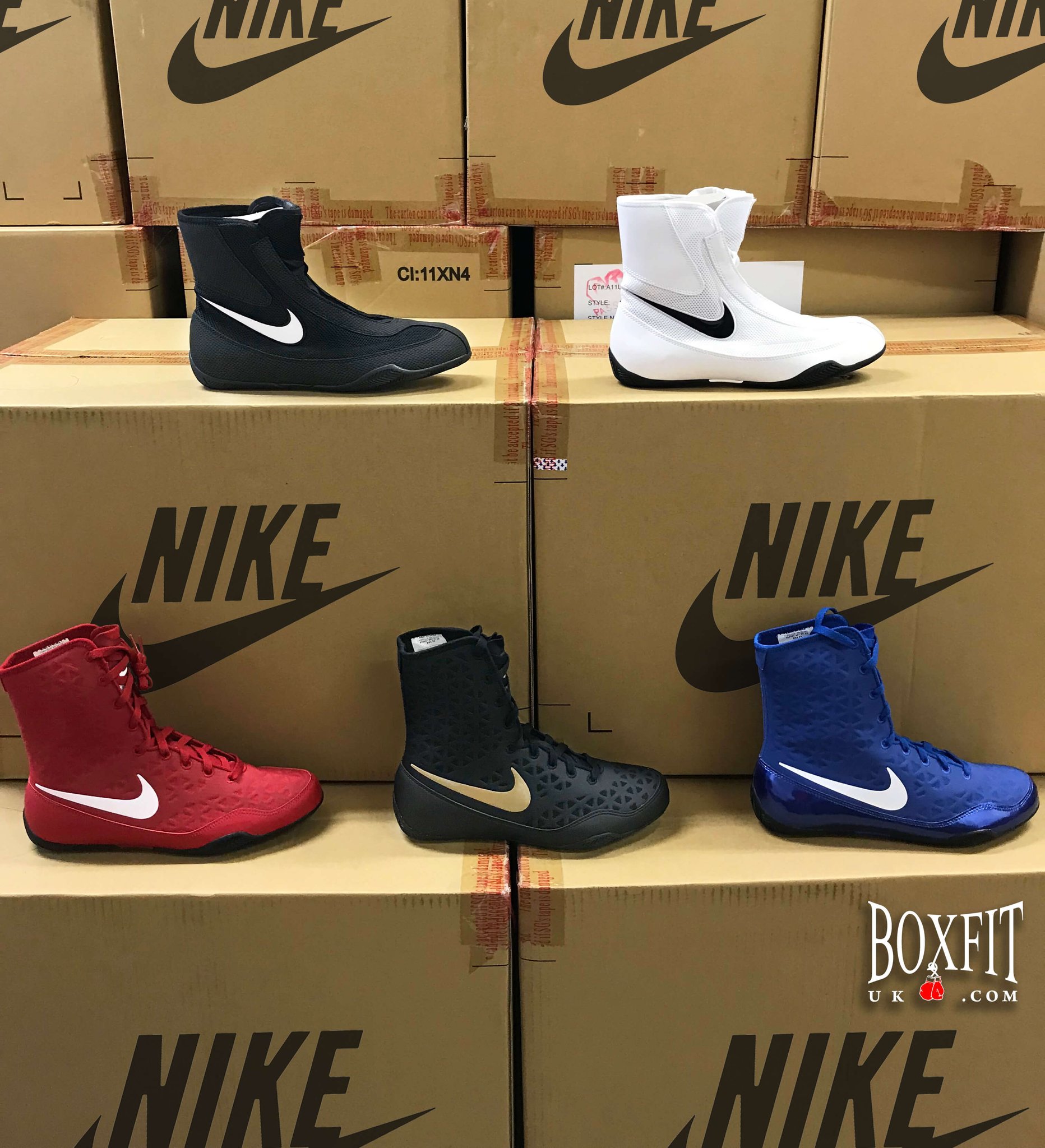 blue and white nike boxing boots