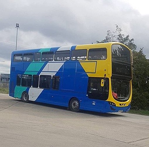 GaryJk64's tweet photo. We complained about the colours, the damn thing is invisible as opposed to the Dublin Bus colours, so after swearing they livery was staying the same they did this. Ugly as sin. The spent a lot of money to design this and change it. Typical NTA @AbleHour #Ablehour https://t.co/ksbEXSp7zJ