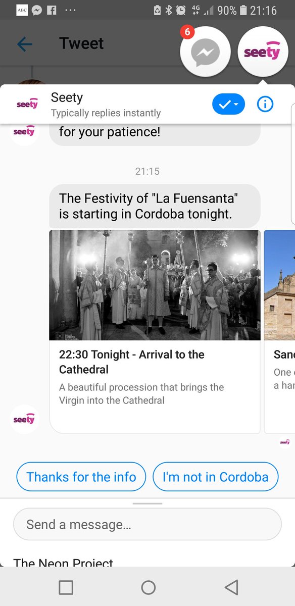 SeetyChat's tweet image. Seety nos avisa del inicio de las fiestas de la #Fuensanta en #Cordoba