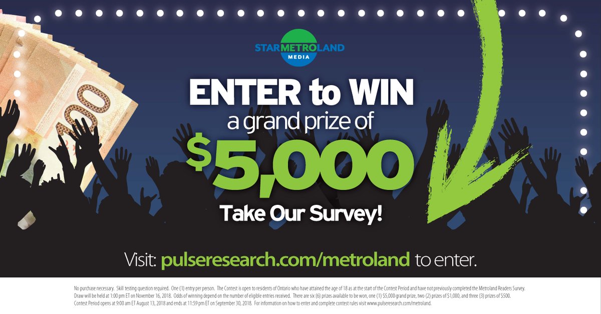 We value your opinion! Take part in our readers survey and you could win $5,000!... pulseresearch.com/metroland/ https://t.co/3v3zo6hIGn