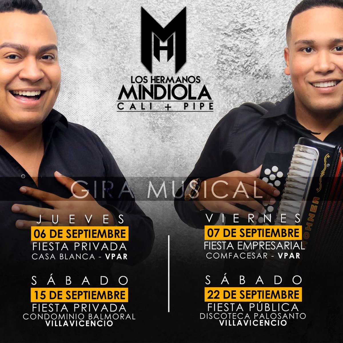HermanosMindiol's tweet photo. #HermanosMindiola Los invitamos a que nos acompañen en nuestra gira musical de Septiembre en valledupar y Villavicencio y cantes con nosotros nuestro nuevo sencillo #PuroCuento. #valleduparlamáslinda #Villavicencio #Vallenato https://t.co/1uFQWJzCRe