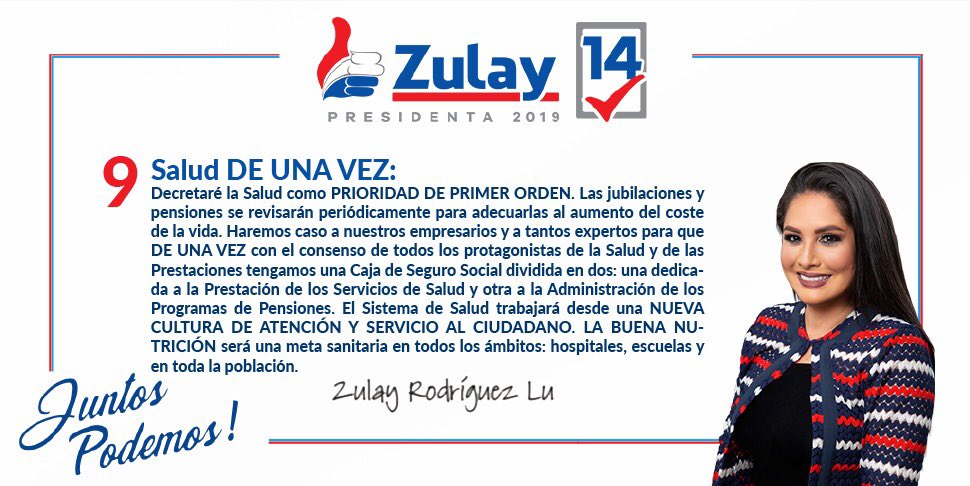 Salud DE UNA VEZ... #ZulayPresidenta #GanchoAl14 #JuntosPodemos