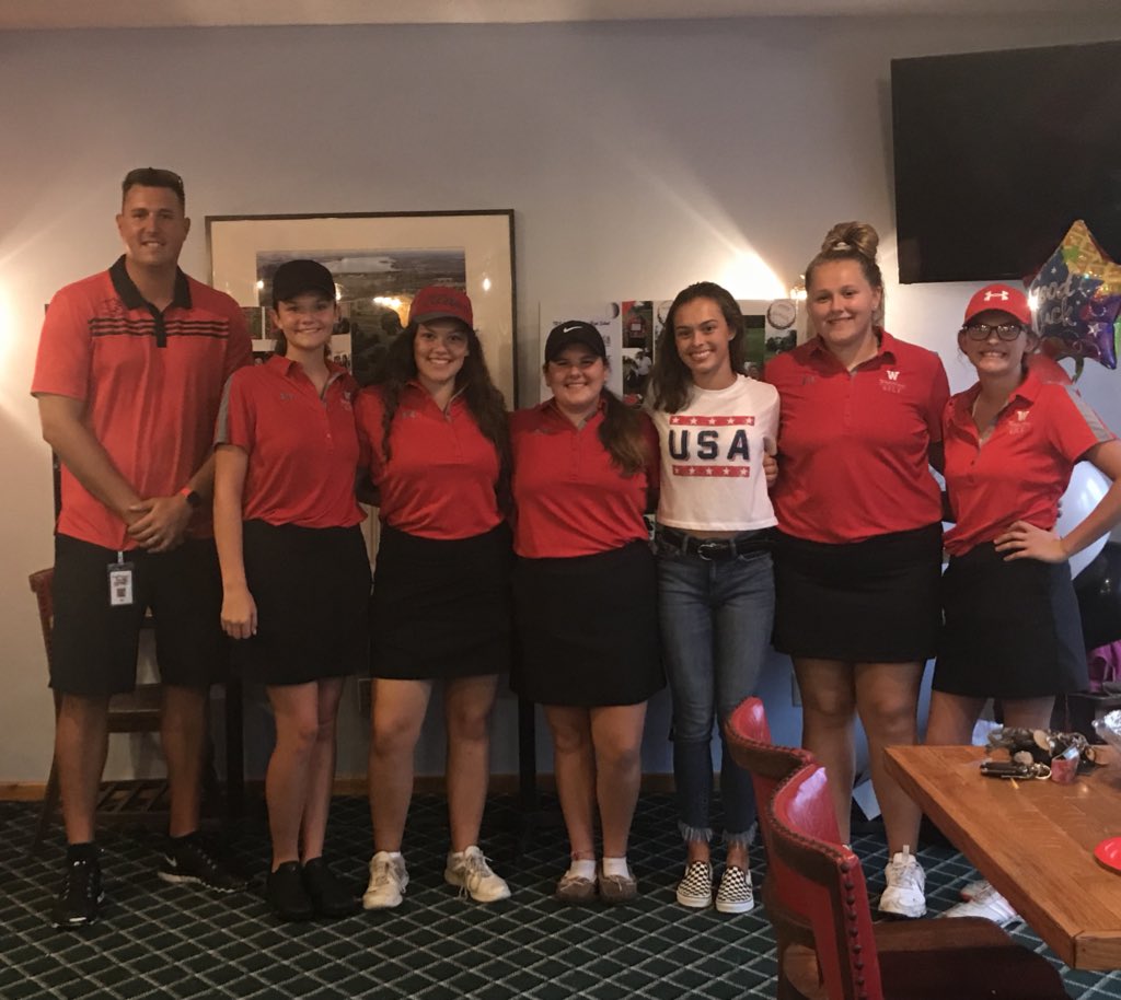 WapahaniGolf's tweet photo. Lady Raiders celebrate Senior night with a solid win and also a new school RECORD 170!! Great team victory and accomplishment! #weDOwe @bmsummersett @wapathletics https://t.co/QPHxVQckzT