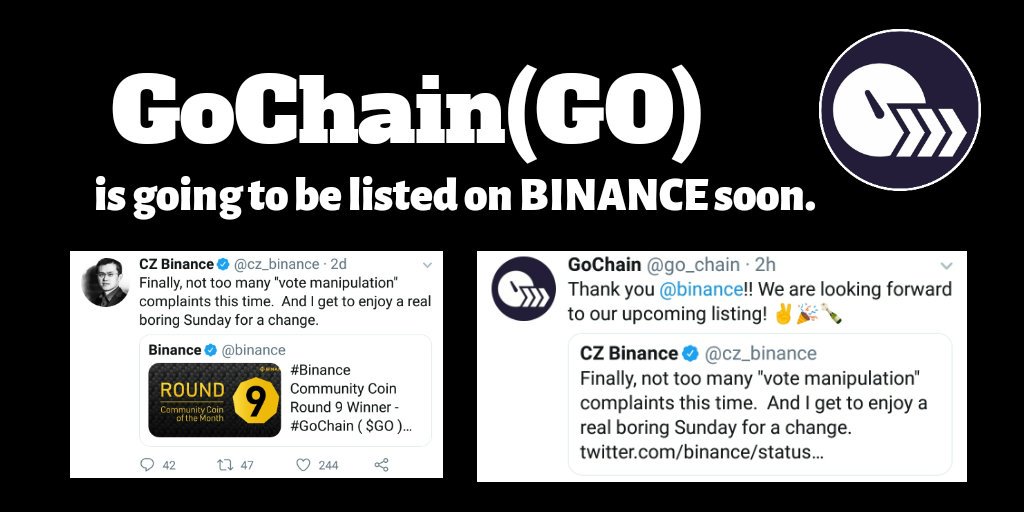 CryptoTraderIG's tweet image. GoChain ($GO) is going to be listed on BINANCE soon.@go_chain @binance 
#gochain #binance #bitcoin #btc #crypto #cryptocurrency #cryptonews