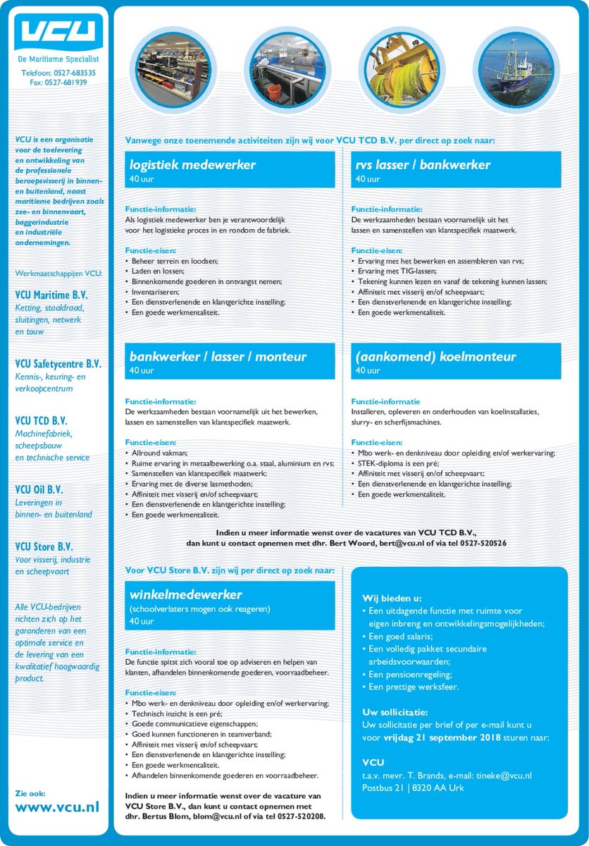 Voor onze Shop en Tcd afdelingen zijn wij op zoek naar nieuwe werknemers. Lijkt het uw interessant om bij ons te werken reageer dan op deze advertentie per mail. <a href="/VCU_NL/">VCU</a> <a href="/StoreVCU/">VCU Store</a>