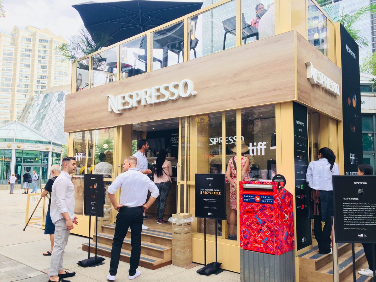 NespressoCA's tweet photo. Lights, coffee, action! Start the TIFF festivities with a stop at our Pop-up Café in David Pecaut Square for a cup of our signature drink, The Chai Effect ☕️#NespressoTIFF #TIFF18 https://t.co/wmqiHcIMYP