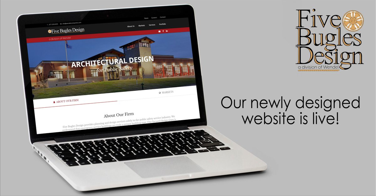 WendelCompanies's tweet photo. Five Bugles Design, a division of Wendel, has a newly designed website! Check out https://t.co/eX8ZIumpnb to learn more about their #publicsafety portfolio and the services they can perform. #newwebsite #firestationarchitecture #fivebuglesdesign https://t.co/BgmyM20xxO