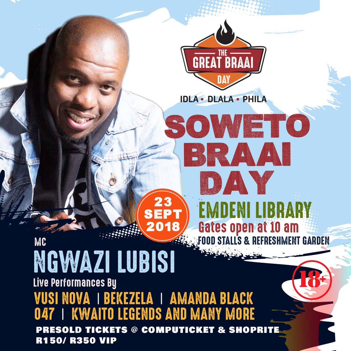 braai_day's tweet photo. #HeritageMonth The Great Braai Day wil b Hosted & MC'd by Radio DJ @refiloemotsei1 , Socialite @NgwaziLubisi & TV Presenter @Thapelo_Tabz on DA #23Sept #EmdeniLibrary #GETYOURZ & come spend the long weekend celebrating SA food & music. https://t.co/V0jSEmPmii
