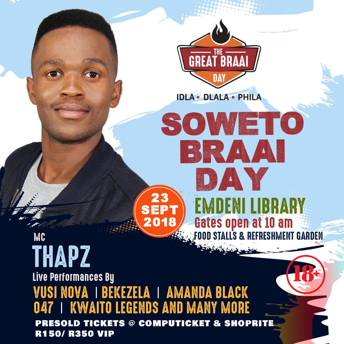 braai_day's tweet photo. #HeritageMonth The Great Braai Day wil b Hosted & MC'd by Radio DJ @refiloemotsei1 , Socialite @NgwaziLubisi & TV Presenter @Thapelo_Tabz on DA #23Sept #EmdeniLibrary #GETYOURZ & come spend the long weekend celebrating SA food & music. https://t.co/V0jSEmPmii