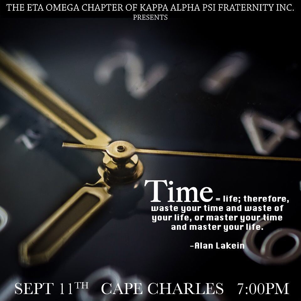 EtaONUPES's tweet photo. Time doesn’t stop for anyone! Come out next Tuesday, September 11th and learn how to manage your time with the brothers of the Eta Omega chapter of Kappa Alpha Psi! Remember, if you can master your time, you will master your life. We hope to see you there! 🔑 ♦️ https://t.co/CCQaDqOA2h