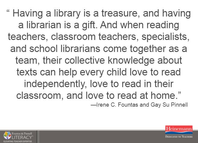 FountasPinnell's tweet photo. Having a library is a treasure, and having a librarian is a gift... #FPLiteracy https://t.co/pPrnhuIc7x