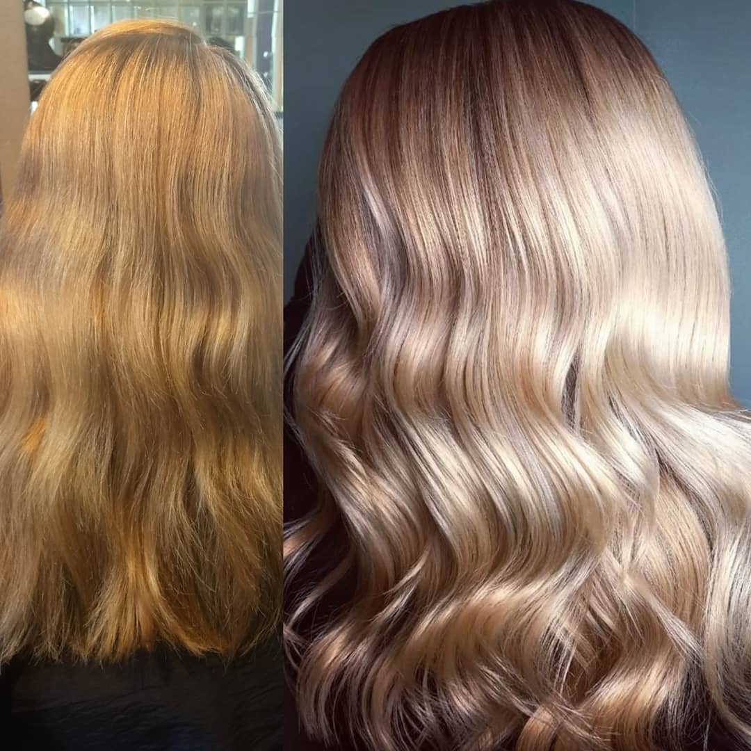 WellaHairUSA's tweet photo. From brassy to buttery blonde. ✨ #WellaPassionistaUSA @cassandra_foehr used #WELLAPLEX to keep her client's inner hair bonds healthy while lifting to this perfect shade. #OwnYourStrength #SayYEStoWELLAPLEX #WellaHair Learn more ➡️ https://t.co/zvOBLuSvQA https://t.co/t1D8bFTgYK