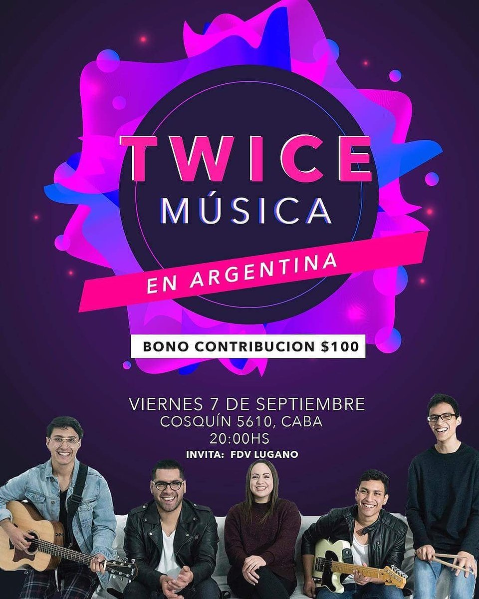 Este viernes tendremos a la banda TWICE MÚSICA en casa, se viene una noche increíble. Venite listo para pasarla genial 
Bono Contribución $100.