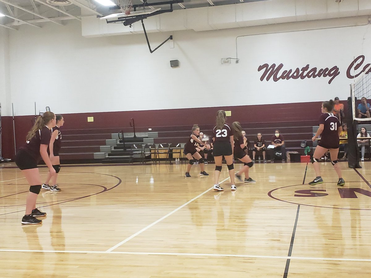 Lady Mustangs ride the Green Wave to a 25-12 second set victory. The team moves to 5-0 setting a new school record for best starting record. GO MUSTANGS!!!