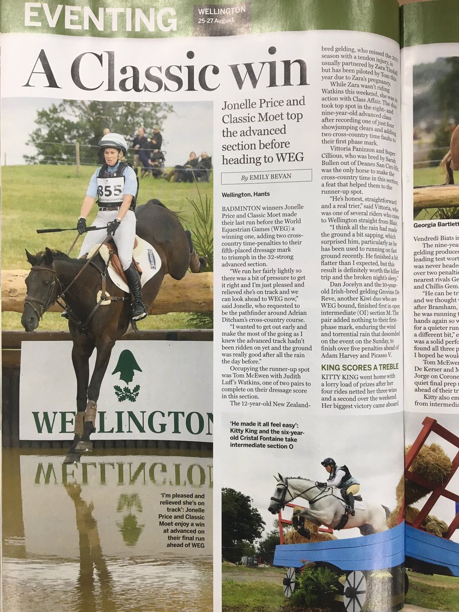wellingtonht's tweet photo. 🔥HOT OFF THE PRESS 🔥@horseandhound magazine's 🗞two page spread on our event, with quote from Jonelle Price🥇winner of our Advanced class! Thank you to all involved - especially to our volunteers, officials, competitors & of course sponsors 🥂 #WHT2018 #SuperSponsors #JoinSEEL https://t.co/m9IbVv2uOg