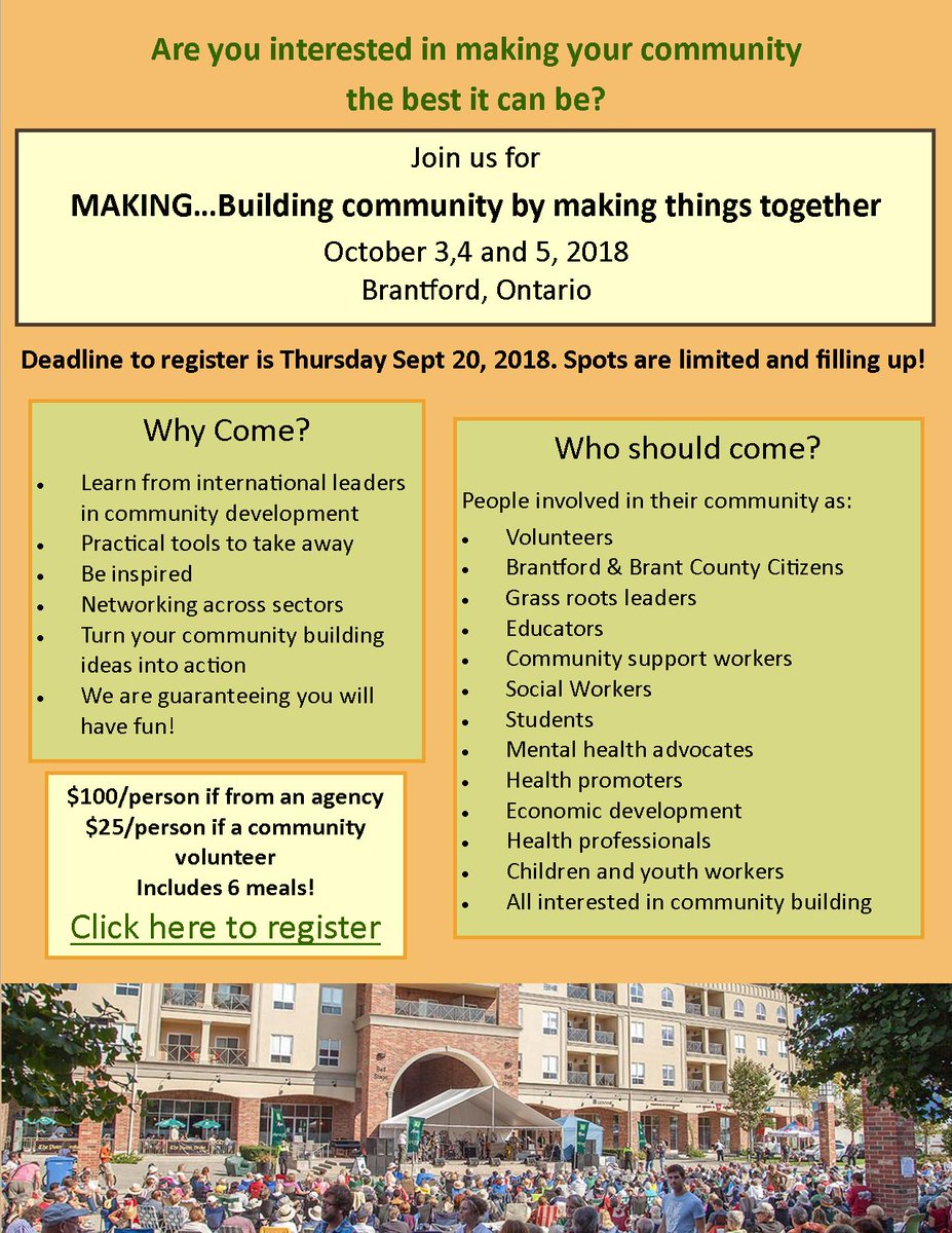 ABCDBrant's tweet image. Making...is happening in less than a month! Its an amazing lineup of local &amp;amp; international speakers. Spaces limited! Register today at: clbrant.com/making-abcd-sy…
@CofBParksandRec @ComLivingBrant @BrantHealthUnit @BrantFACS @GrandRiverCHC @WoodviewMHAS #buildingcommunity #partners