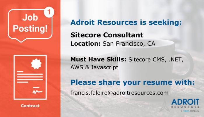adroitjobs's tweet image. We are looking for a Sitecore Consultant for one of our premier clients. To gather more details, please click on the link: ow.ly/bSX230lIwlH #AdroitJobs #Hiring #SitecoreConsultant #Sitecore #DotNET #AWS #JavaScript #CMS #USJobs #SanFranciscoJobs #CaliforniaJobs #JobSeeker