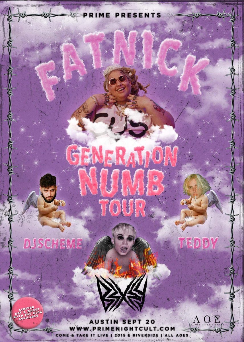AllOutTX's tweet photo. ⚠️ 2 WEEKS AWAY ⚠️

@_FatNick brings his #GenerationNumbTour to Austin, TX @catilive on September 20th with support from 
☁️ DJ SCHEME ☁️
☁️ BEXEY ☁️
☁️ TEDDY☁️

Make your move before they’re all gone, Secure your tickets TODAY‼️
🎫: https://t.co/g4Zt4JuOn1 https://t.co/QbauJwfsW6