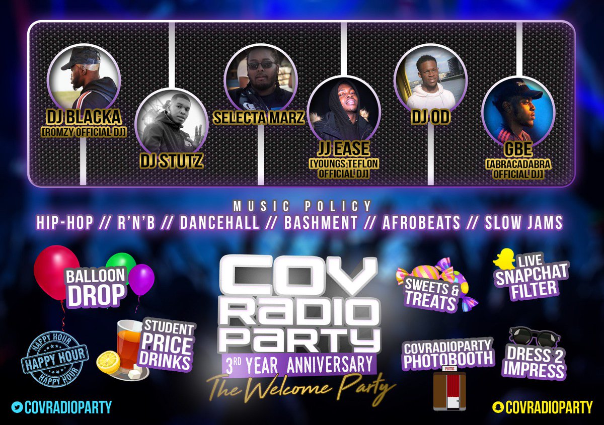 zamaraelliott's tweet photo. #CovRadioParty3 🎉🎉🎉

First freshers event in Coventry! 💃🏾💃🏾

Only 17 days left ‼

WARNING: tickets are going fast!! ⚠️

Secure your ticket NOW! 👇🏾👇🏾👇🏾
https://t.co/MvOkoqcAbx https://t.co/B0S7Q7mZNA