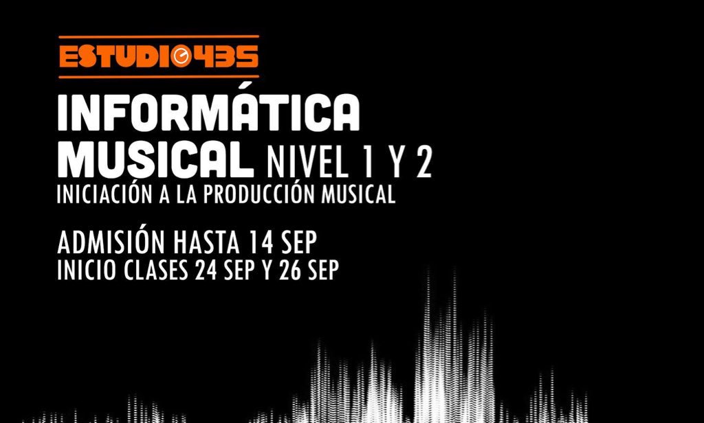 estudio435's tweet photo. Iníciate en la producción musical con el productor Daniel Lizana, y profesionaliza tu música. Aún estás a tiempo.
Inscripciones hasta el 14 de septiembre.
Escríbenos a estudio435.cl@gmail.com ó llámanos al +56 9 64528595 https://t.co/xesDv2rwZr