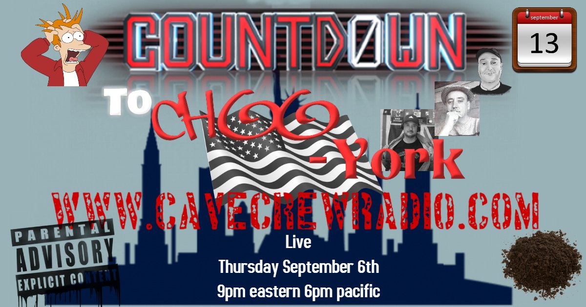 cavecrewradio's tweet photo. #NewLiveShow Thursday 9pm eastern 6pm pacific
Listen and chat here
https://t.co/UvpSJKyPds
The Choo York Countdown show join the #shenanigans 
#PodernFamily #TalkRadio #Livestream #comedy #Weird #BoogieNights #NikeBoycott https://t.co/oyMhwbOOyF