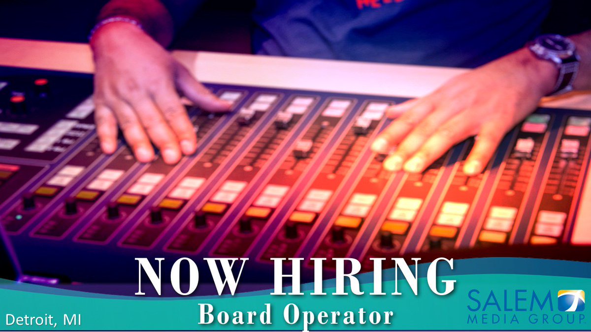 SalemMediaGrp's tweet photo. We currently have a part-time position available for a #BoardOperator at The Patriot, Newstalk 1400am/92.7fm - WDTK and FaithTalk 1500 WLQV in #Detroit! Apply at https://t.co/8AHLqbwgJs #jobs https://t.co/vddYHuEpNs