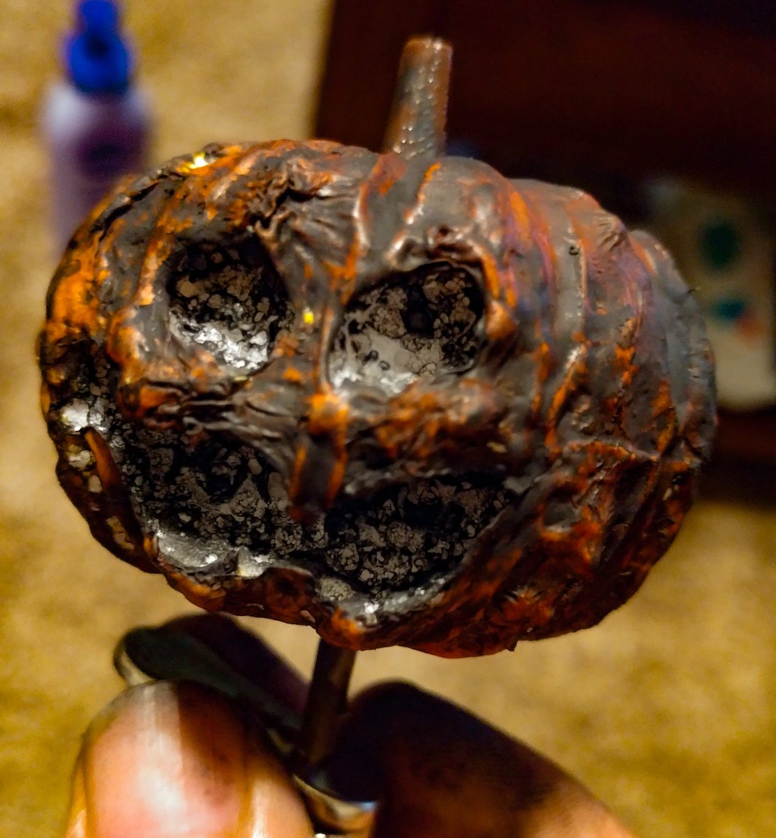 RottenVlogger's tweet photo. Tiny spooky pumpkin complete! Whatcha think? #Halloween #DIY #haunted #goth https://t.co/H71JMm1AZK