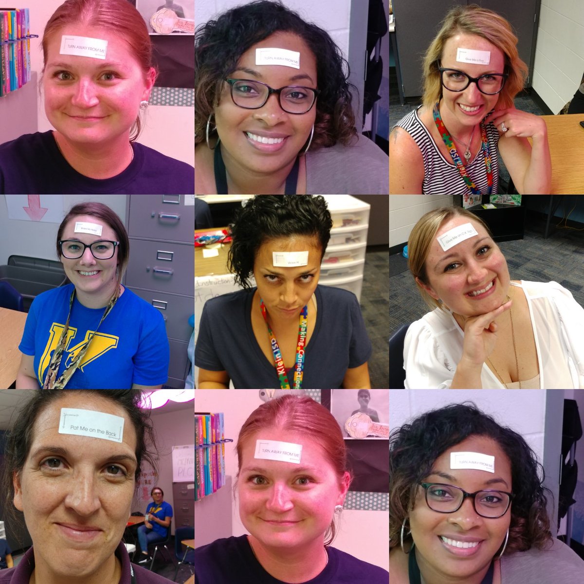 For today's PLC Ms. Lewis had participants do the Label Me game. She put a label on our foreheads and then we had to walk around and when someone approaches us they will read the label and do what it says. One label was Turn away from me. 94% of all communication is nonverbal.
