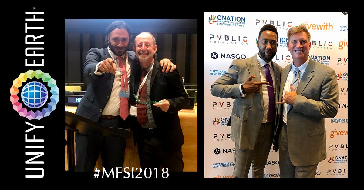 UnifyEarthNet's tweet photo. Unify Earth Ambassador, David Traub, receiving a Leadership Council Award from Sergio Fernandez, and team member, @arnoldvstrong with @NdabaMandela at the Media for Social Impact event in New York.
#MFSI2018 #UnifyEarth #PvblicF #UnitedNations #SDGs https://t.co/2muLizmn2D