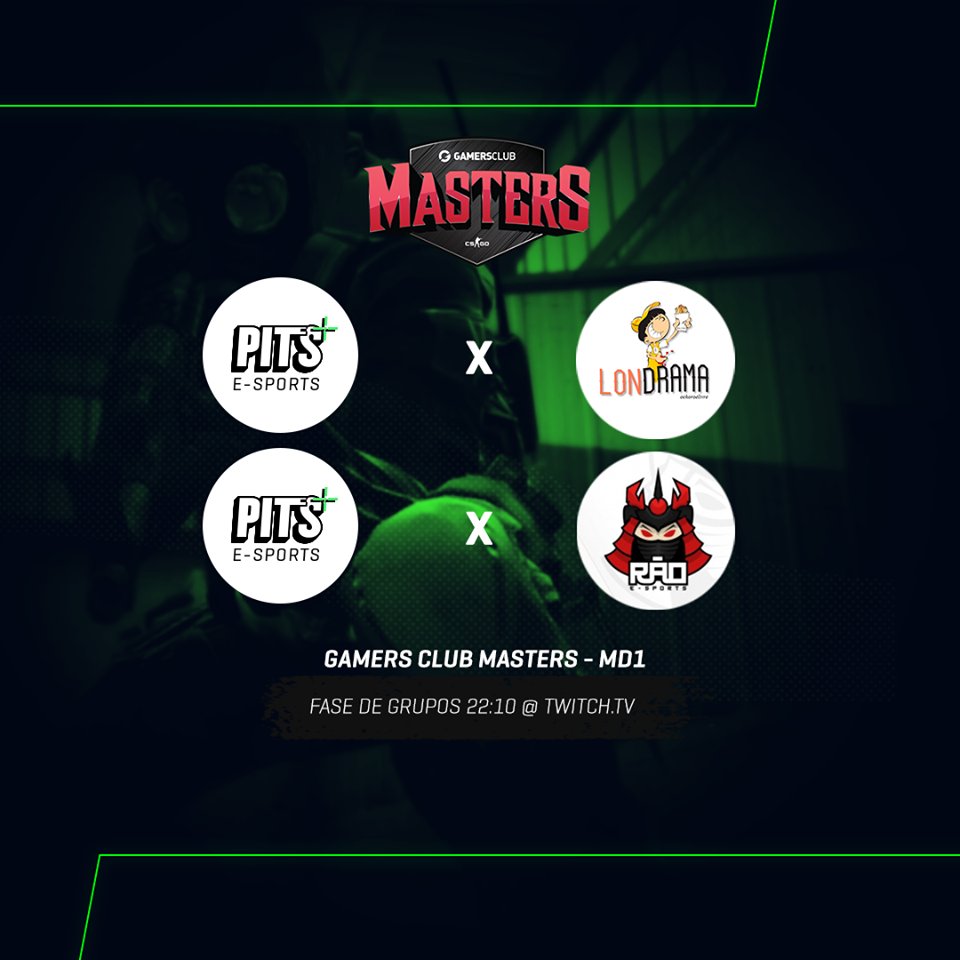 PITSeSports's tweet photo. Hoje tem continuação da @GamersClubBR GC Masters 2018. Com a derrota na primeira partida com a Isurus Gaming, temos que ganhar as duas.

⏰ Pits x Londrama 22:40
⏰ Pits x @rao_sports 23:50
📺https://t.co/fOdqNueDgF
 
#GOPITS https://t.co/nDMGB2jKnP