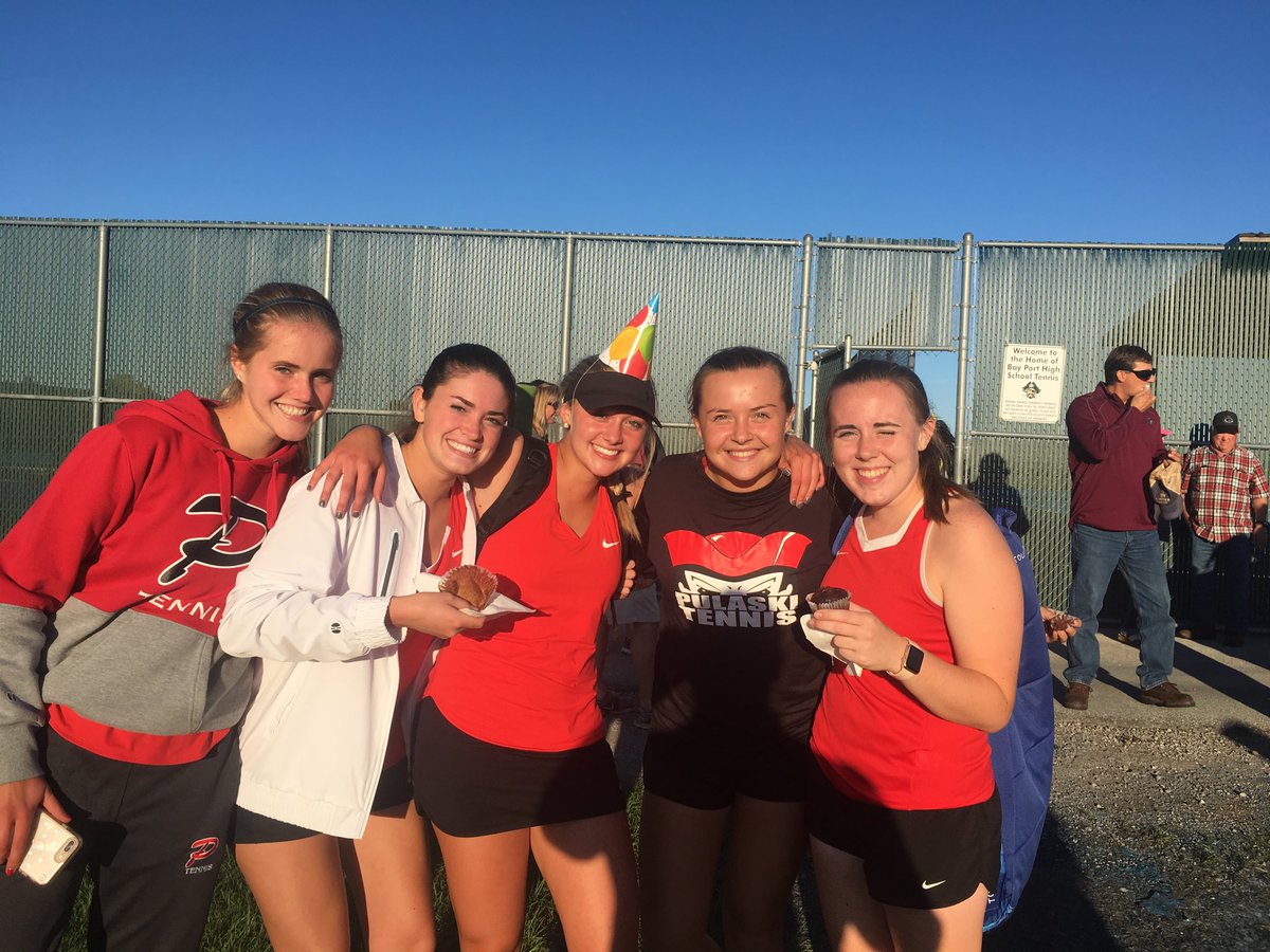 Celebrating a 7-0 win against Bay Port and 18th birthday.  Way to go Pulaski Tennis.  JV wrapped up the night with a 5-1 victory. #raiderstrong
