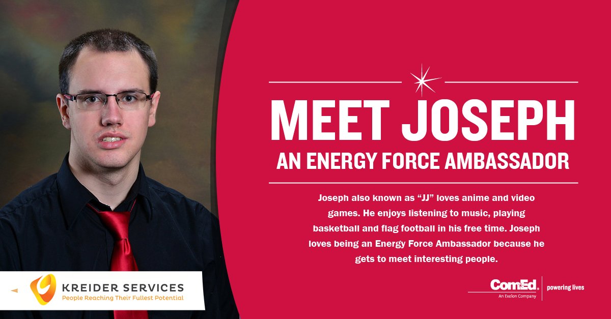 ComEd's tweet photo. Say hi π to Joseph from @KreiderServices! Joseph is a member of our first-of-its-kind program designed for and taught by people with disabilities. Learn more about the #ComEdEnergyForce program at: https://t.co/th6gHbdaGE https://t.co/LkCkhLMzh2