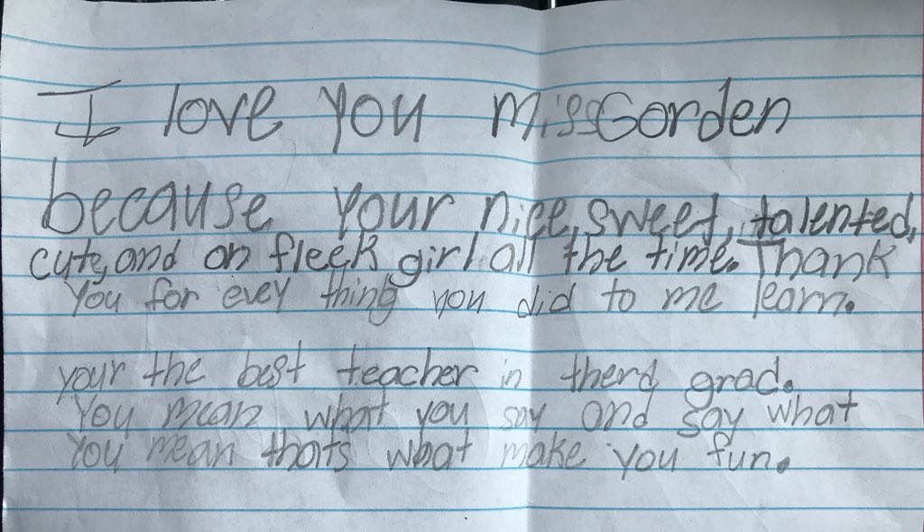 nicorrie's tweet photo. I haven’t posted much lately, because I just had so much going on.  Today, a student handed me this on the way out of the door, and it took me to a much better place than what I’ve been in lately.  I thank God for putting me in such a rewarding profession. https://t.co/DhsMnIDily