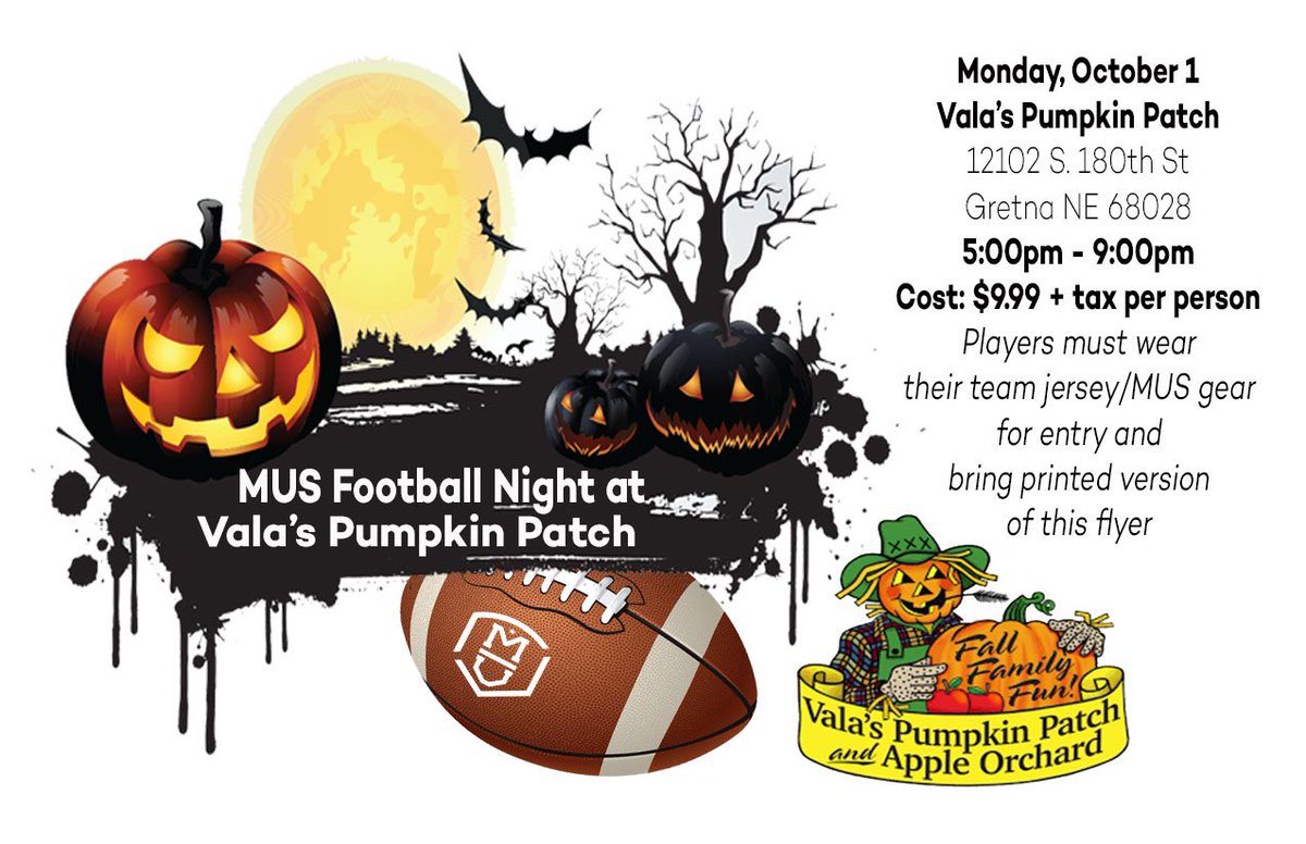 KellyKirk1113's tweet photo. @MillardUnited flag &amp; tackle football families, don't miss the MUS Football Night at Vala's Pumpkin Patch on October 1st from 5-9pm! 🏈🎃👻#millardunitedsports #theplacetoplay #playunited #pumpkinpatch https://t.co/K3yxv9n3Z2