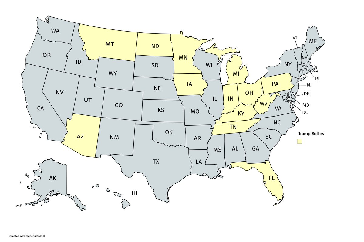 markknoller's tweet photo. Tonight's Trump campaign rally is his 22nd since taking office, and his 2nd in Montana. Here are the 13 states in which he has staged rallies to date: https://t.co/bb0T08gD25