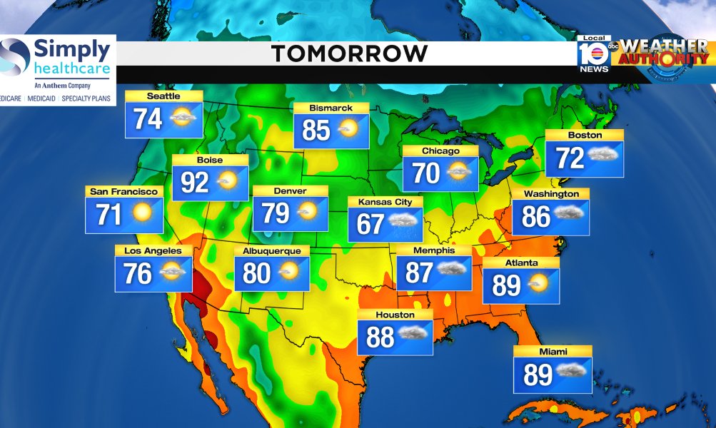 Here is the national forecast for tomorrow Presented by Simply Healthcare https://t.co/TCjt5snTla