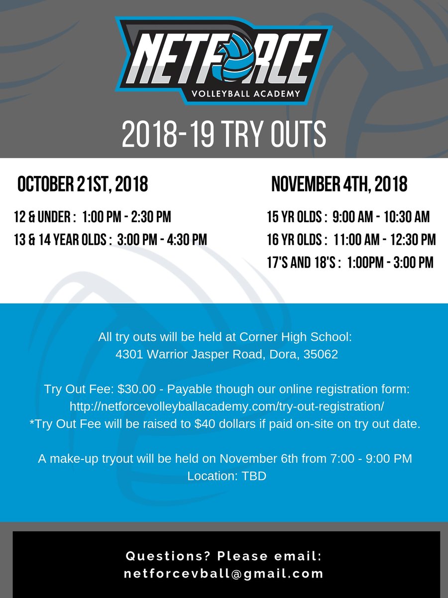 NetForceAcademy's tweet photo. The dates have been set for the 2018-19 NVA Club season and we are looking forward to another great year! Head to the following link to register for try outs. https://t.co/CVpFmz3CFY https://t.co/LAzdlWHHUC