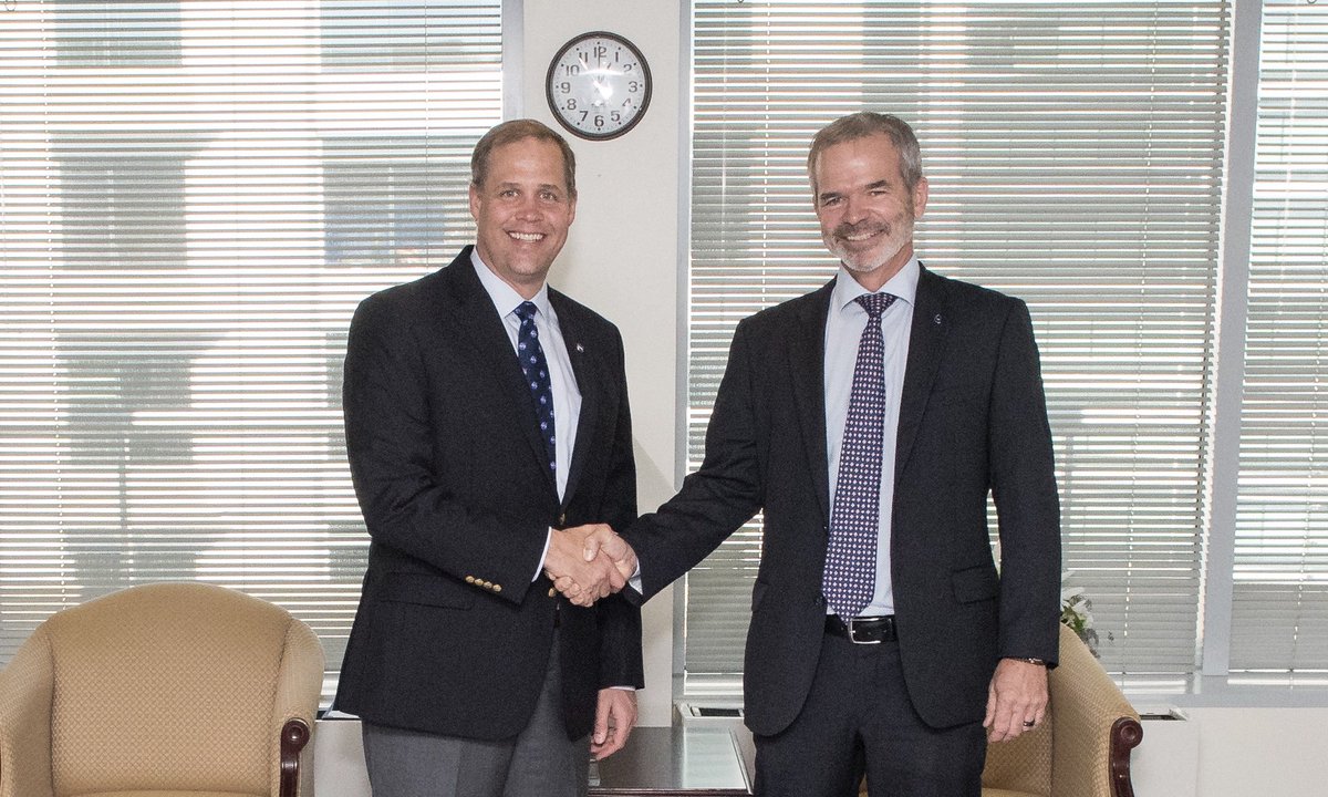 CHHanssen's tweet photo. Great meeting with NASA Administrator @JimBridenstine today. Discussions on #jpss, #microSAR, #HEOsat, #Andøya and other programs. We will explore opportunities on Lunar Gateway and other endeavours. Hope to see you at @arcticfrontiers. @Romsenteret @NFdep @Forsvarsdep https://t.co/ACDPzGbpVi