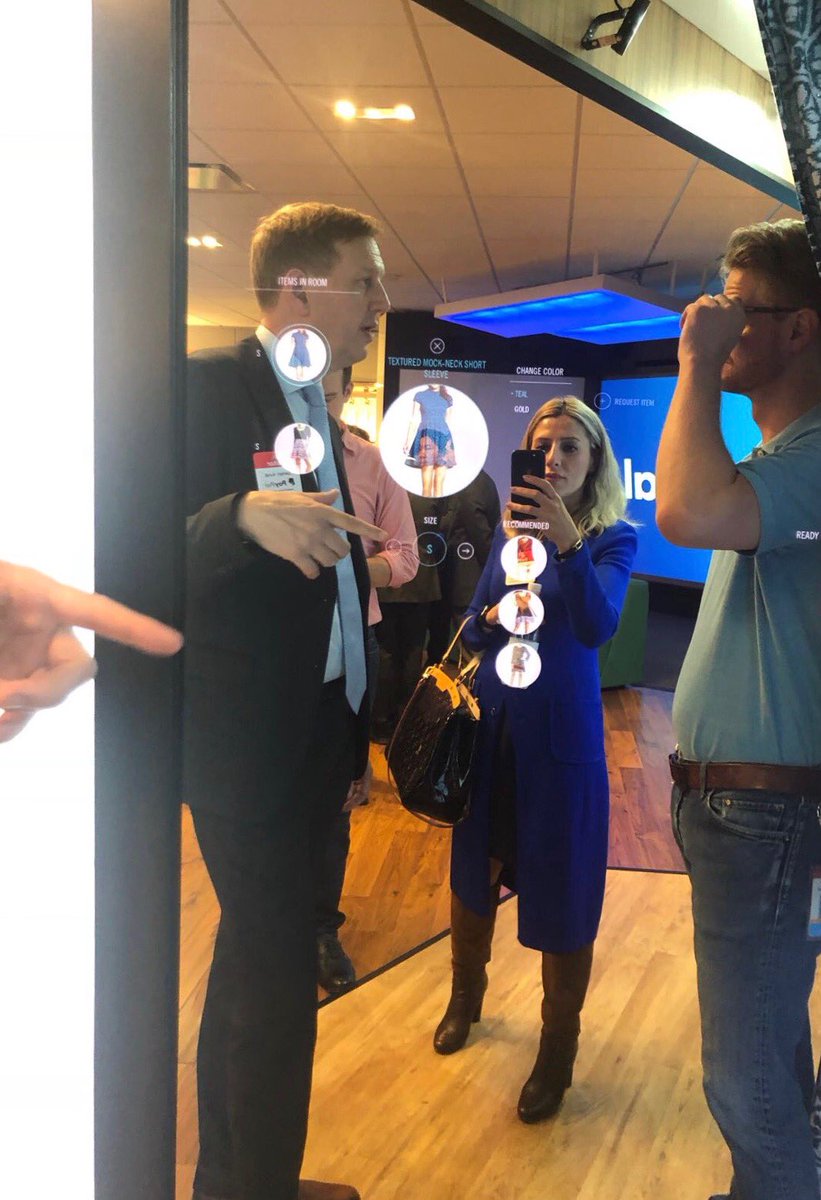 NLinSF's tweet photo. 👔👖🧢A mirror into the future @paypal HQ: this smart mirror helps you digitally try outfits, in different settings 🏝🏕🌇. Changing in-store customer experience! #SiliconValley https://t.co/JlRy3F7eaB