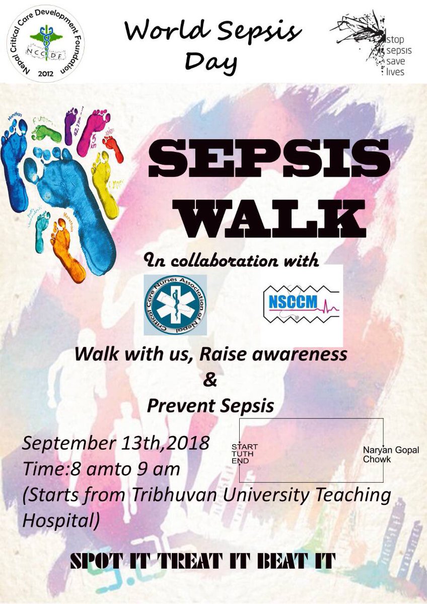 NCCDF's tweet photo. World Sepsis Day 2018. Let’s walk together and create awareness of Sepsis. #Sepsiswalk Also organizing #Sepsisquiz from 2 pm for ICU Nurses at TU Teaching Hospital. @NSCCMOfficial @CCNANOfficial https://t.co/P6lVUQCB7D