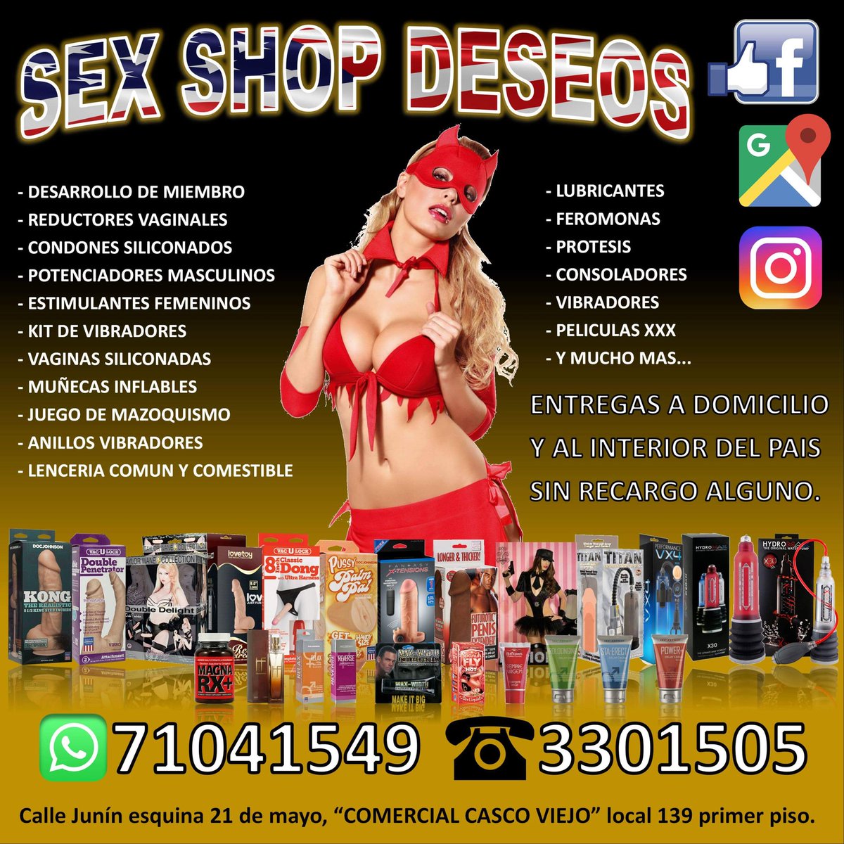 SexDeseos's tweet photo. SEX SHOP DESEOS
Estamos en el comercial casco viejo local 139 primer piso en la calle junin esquina 21 de mayo cel. 71041549, telf. 3301505. https://t.co/5WDSsBXgtm
