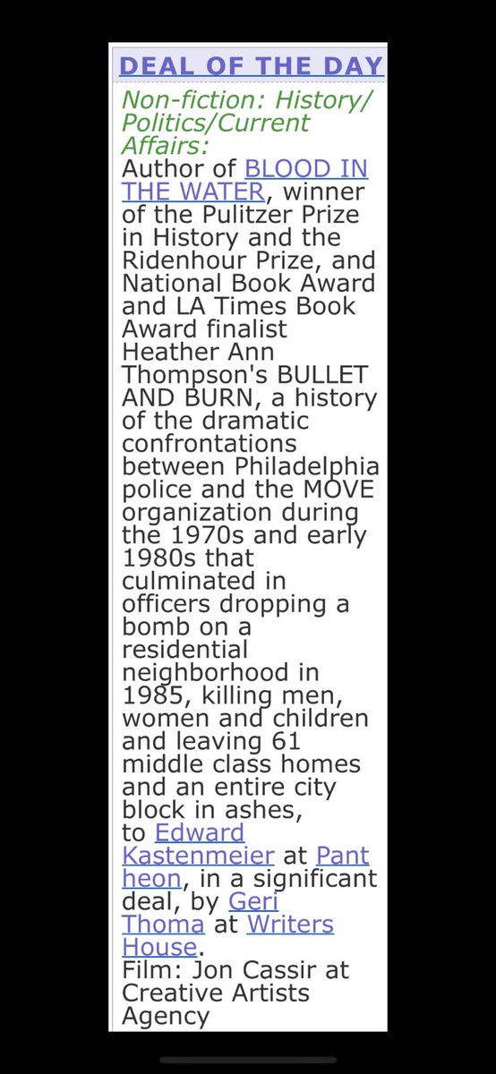 hthompsn's tweet image. Announced this morning in Publishers Marketplace! Just back from a summer in Philadelphia utterly immersed in researching and interviewing this incredible and moving history. I can’t wait to share this book on MOVE.