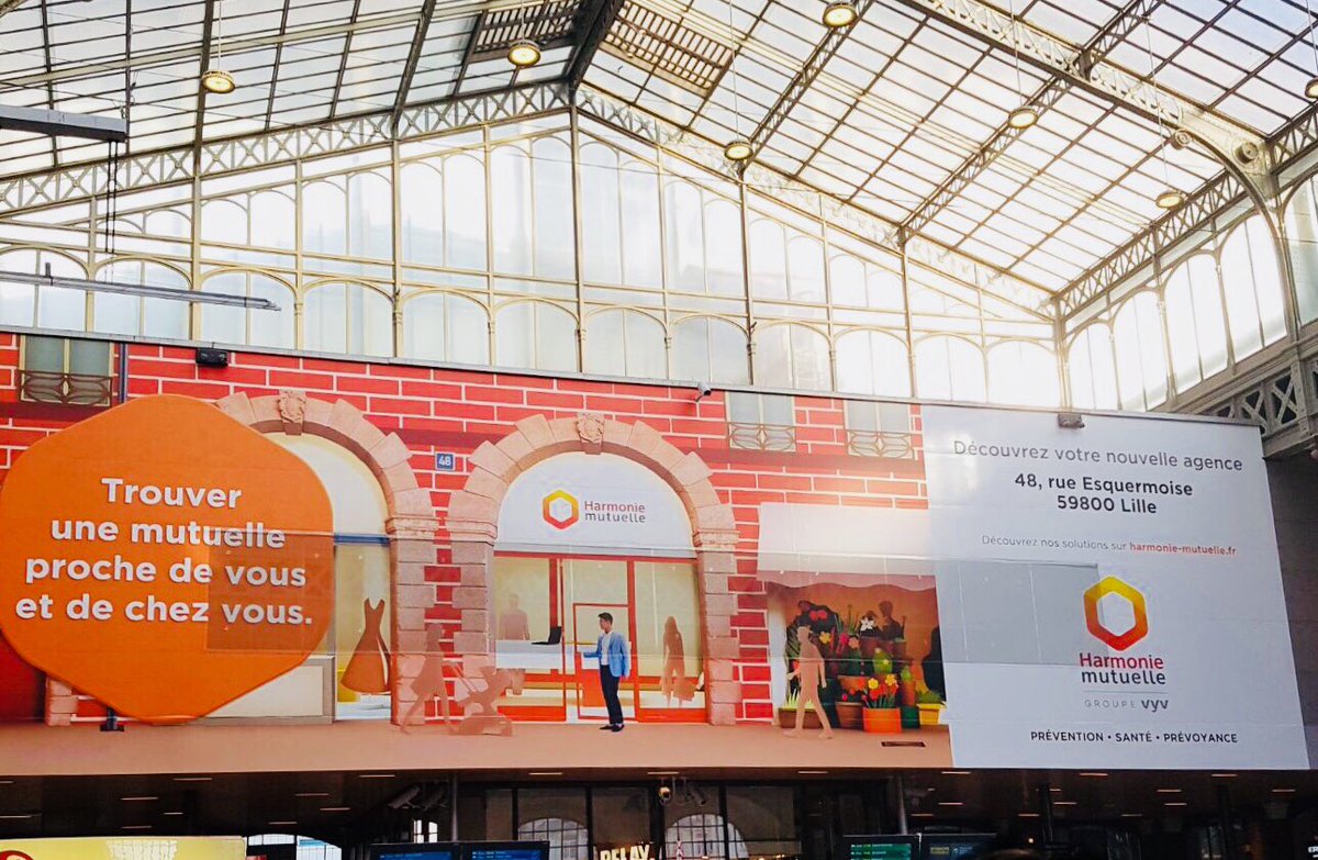 <a href="/hmutuelle/">Harmonie Mutuelle</a> s’affiche en gare de Lille Flandres pour accompagner son implantation à <a href="/lillefrance/">Ville de Lille</a> Bravo à l’agence <a href="/herezie/">HEREZIE</a> pour la créa #proximité !