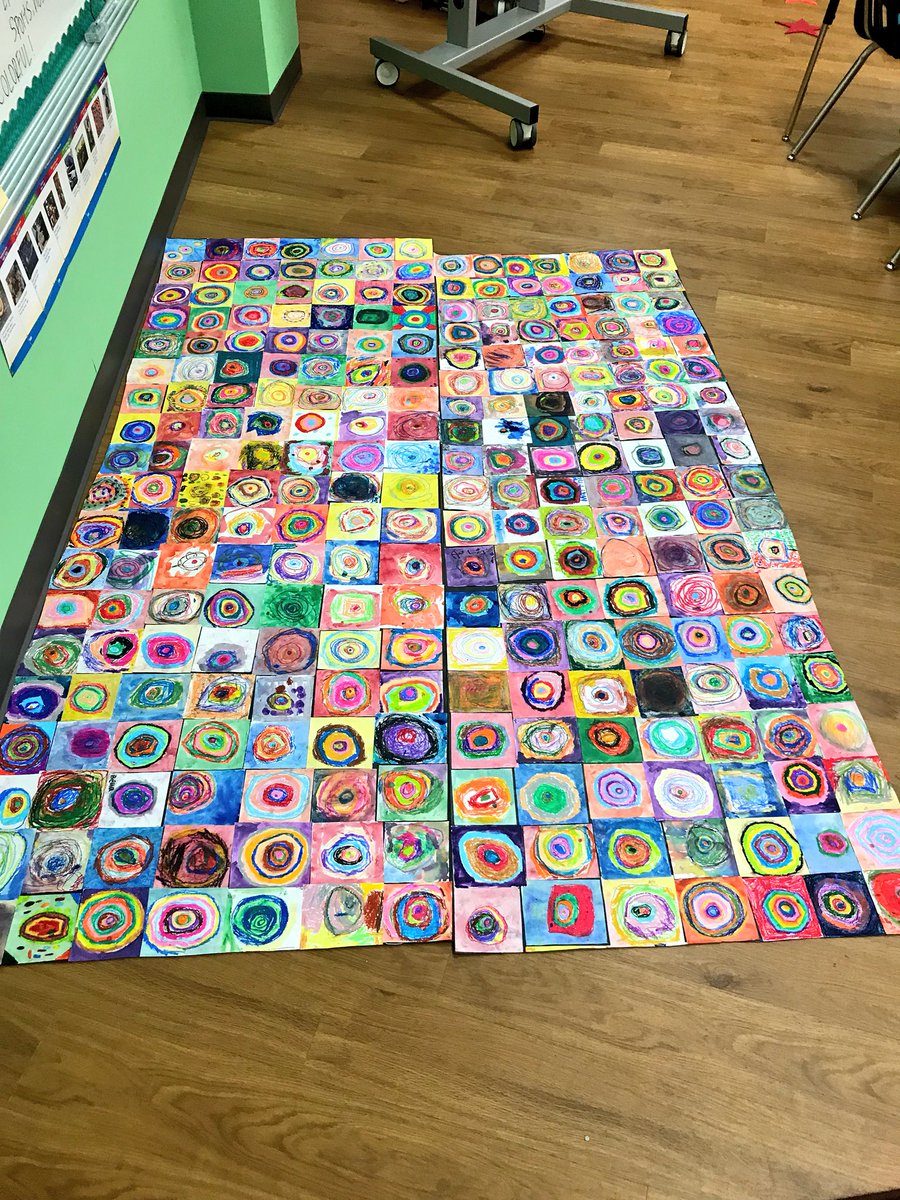 GantivaTanya's tweet photo. #Kandinsky inspired collaboration project by K-2! So proud of these kiddos! Painting on the second week of school !? Whaaat 🤯
Can’t wait to hang these outside my classroom 🧚🏽‍♀️ (299 squares so far ) 
#cfisdspirit #woodardwolves #cfisdfinearts #artists https://t.co/KAVvBvHV2f