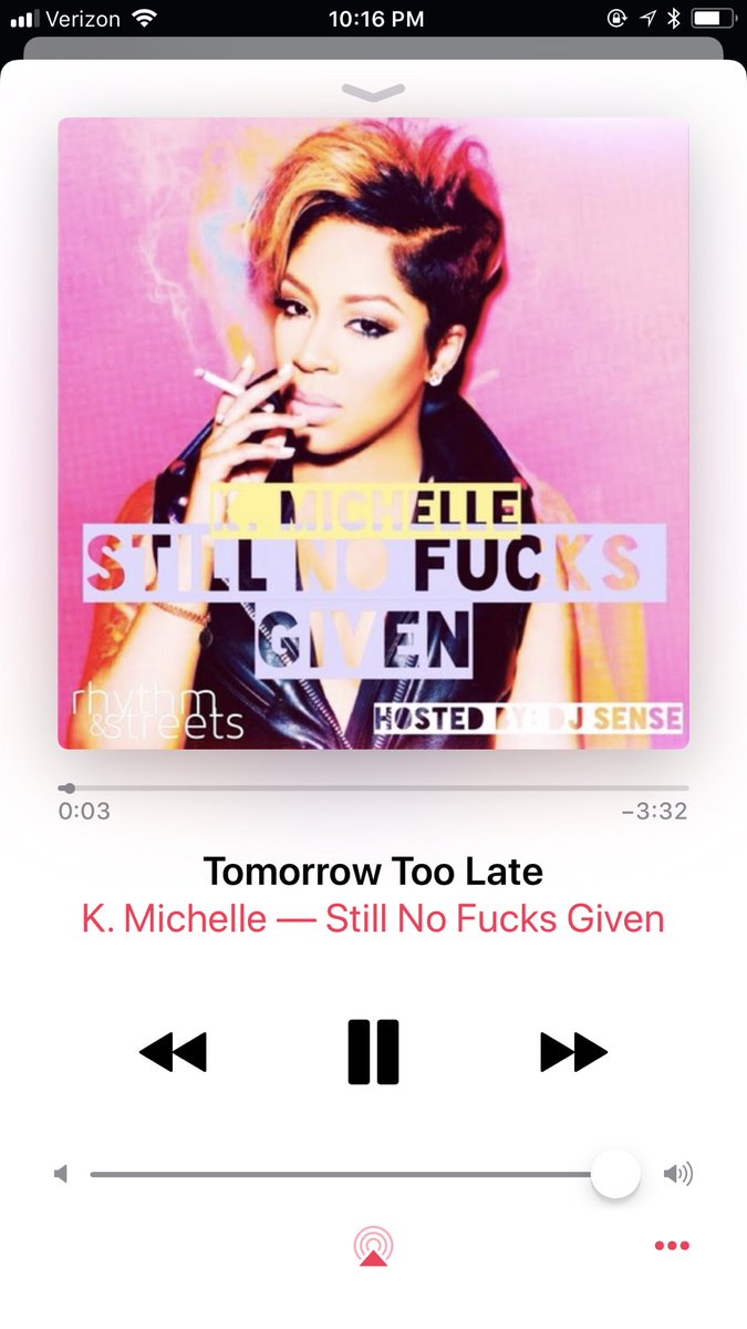 itsdocnaughty's tweet photo. This song still one of my all time favorites from the one and only @kmichelle!! It’s like I felt her pain and struggle through every lyric of this song! #TomorrowTooLate #StillNoFucksGiven 😭😭😭 https://t.co/PtbTjBpwXI