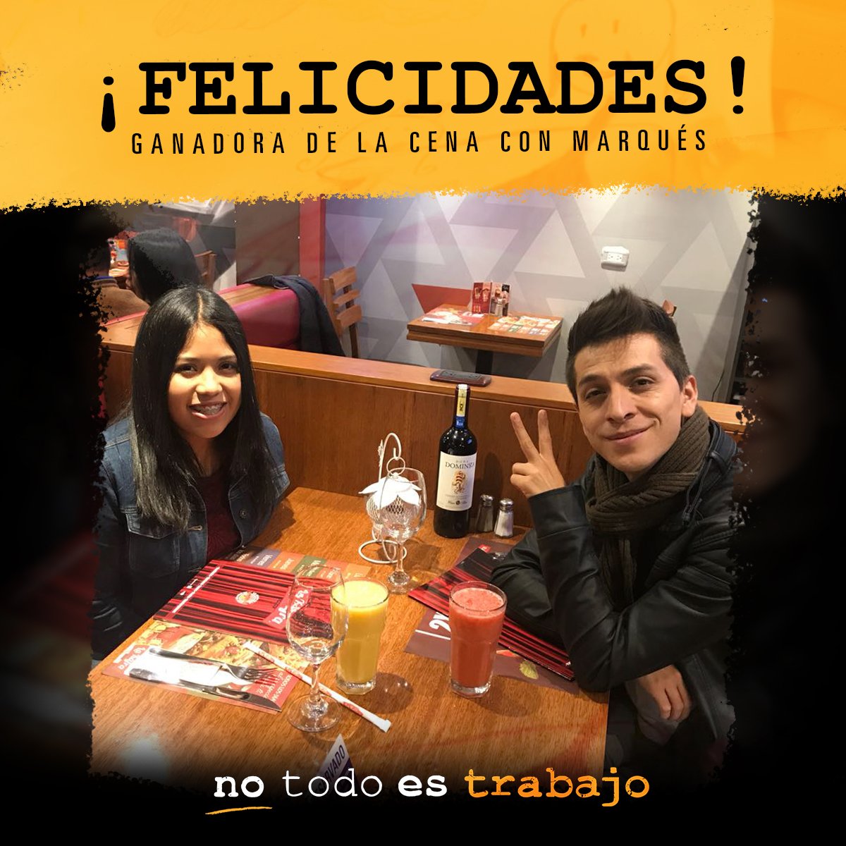 ¡Felicitamos a la 2da ganadora de la cena con Marqués Música Oficial! 😍😎

Y tu, ¿ya viste #NoTodoEsTrabajo? ¡Aún estamos en cines!