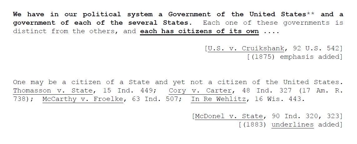 103) Who has the final say on judicial decisions? The Supreme Court of the United States... that's who.Here are no less than 8 separate SCOTUS cases that clearly state:3 different United States, and thus "each has citizens of its own"Booya!