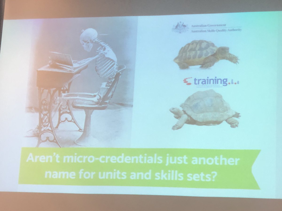 DebcarrDeb's tweet photo. Terrific discussion @audit_express micro-credentialing can adapt to #changingworldofwork digital badges -v- USI???. First to market will dominate! @badgr @cclaim think I’m convinced! 👀 #vdctl18 https://t.co/9xGY9PB7Nt