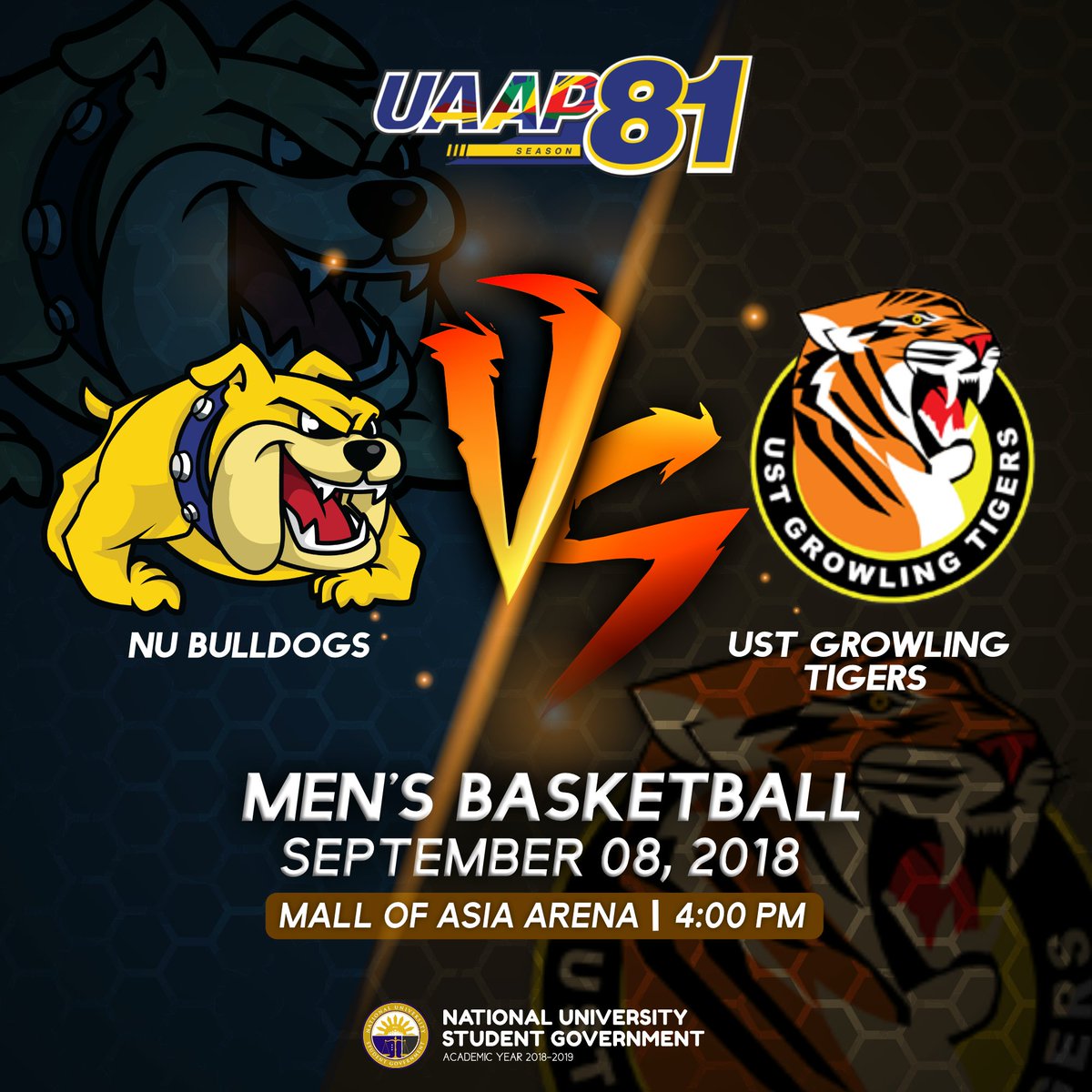 HelloNUCSG's tweet photo. THIS IS IT!! 💪
Watch the first game of NU Men's Basketball Team as they try to bark and bite the UST Growling Tigers tomorrow, September 8, 2018, 4PM, at the SM Mall of Asia! 🐶🏀
Let's go Bulldogs!
#UAAPSeason81 #NUBulldogs
#ItAllBeginsHere #NUMBT https://t.co/I6mXIzeLy8